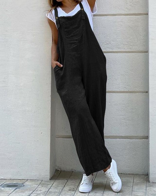 Overalls Jumpsuits Plain Casual Loose Long Bib Harem Pants Rompers With Pocket