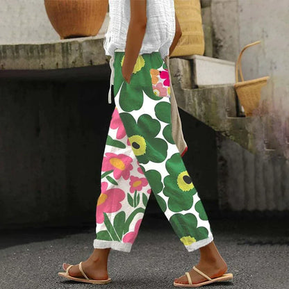 Pamela® |Pantalon vert à imprimé floral frais