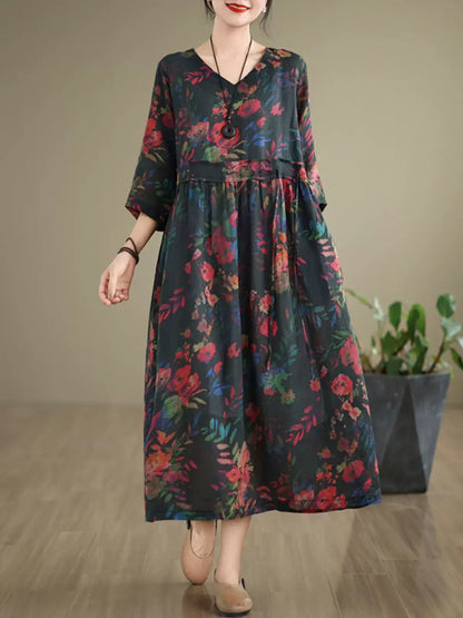 Babakud Women Elegant Blossom Midi Long Dress