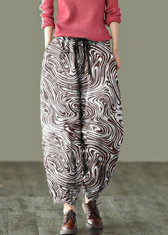 Beautiful Sunset Print Fall Linen Harem Pants-Limited Stock - SooLinen