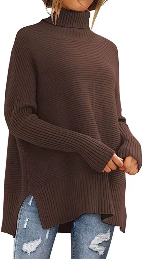 Cozy Women's Oversized Turtleneck Sweater, Fall Batwing Sleeve Ribbed Tunic Sweater loveyourmom Love Your Mom Caramel L 