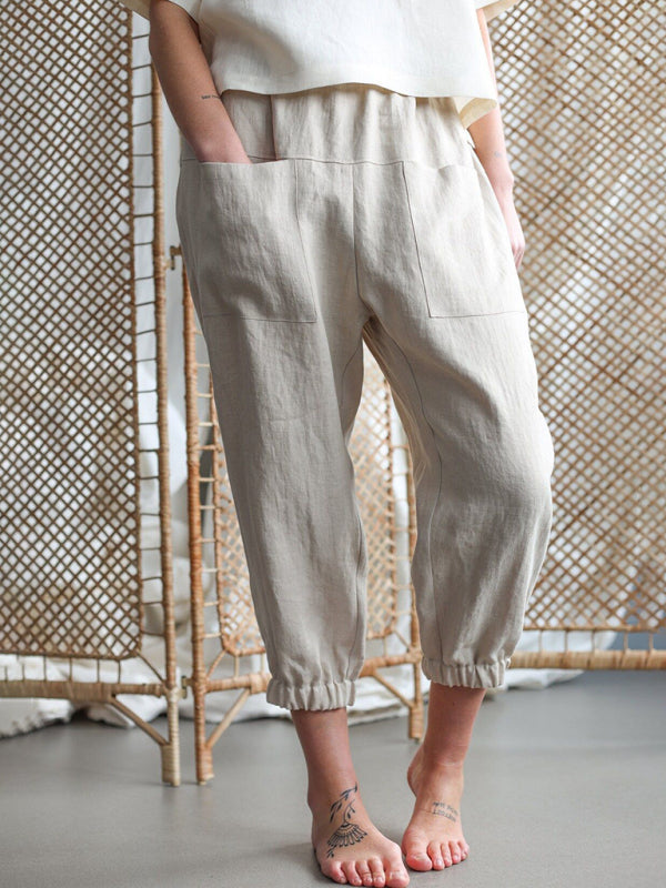 Baggy Pants- Women's Baggy Fit Linen Tapered Pants- - Pekosa Women Fashion