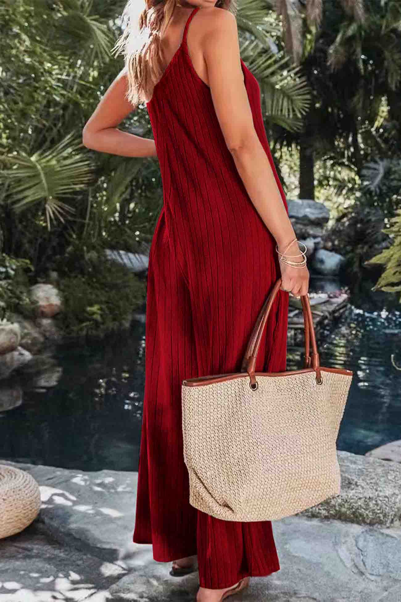 Patricia® | Solid Color Ribbed Sleeveless Wide Leg Jumpsuit (combinaison à jambes larges sans manches)