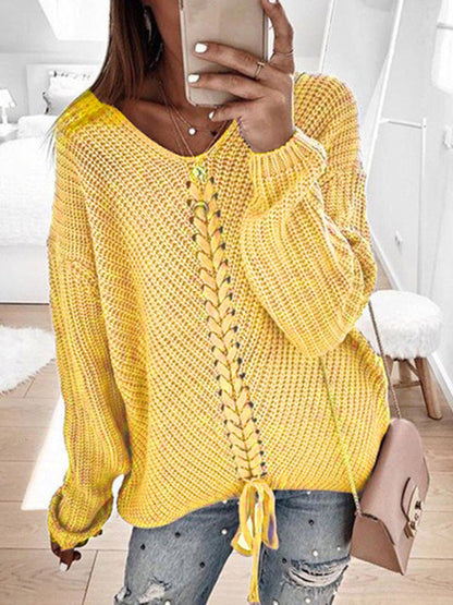 Sweaters- Braid Knit Sweater | Relaxed Drop Shoulder Jumper- - Pekosa Women Clothing