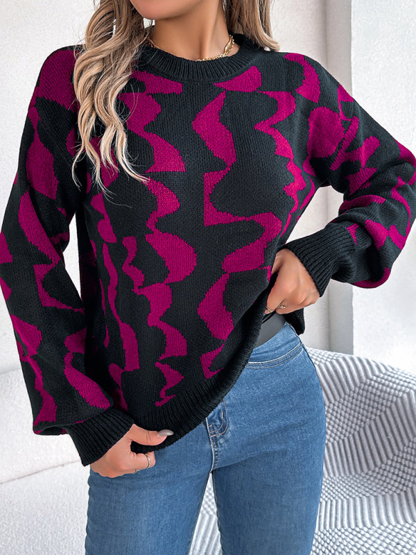 Sweaters- Modern Abstract Knit Pullover Sweater for Fall/Winter- - Pekosa Women Clothing