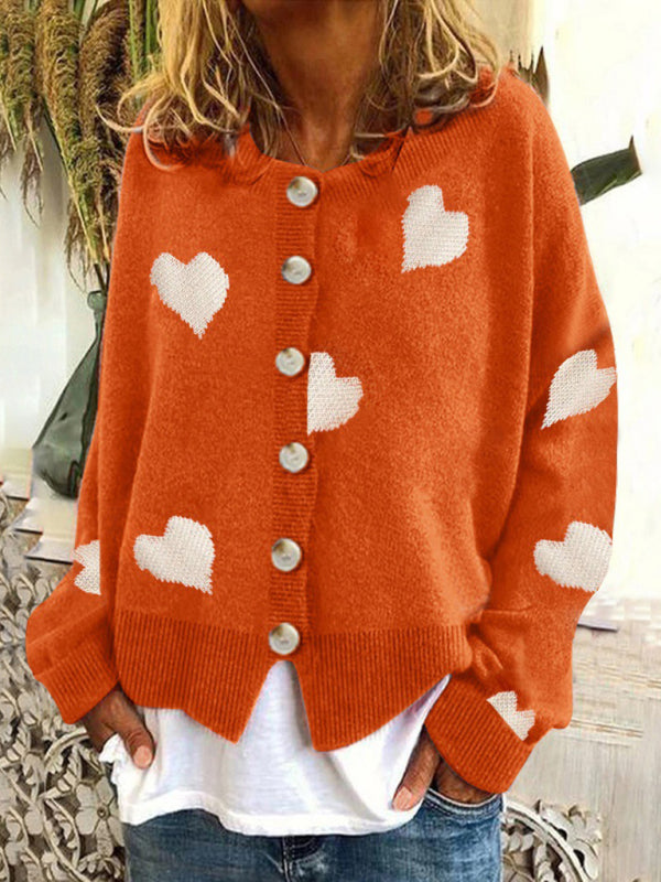 Sweaters- Valentine’s Day Knit Cardigan | Romantic Button-Up Sweater- - Pekosa Women Clothing