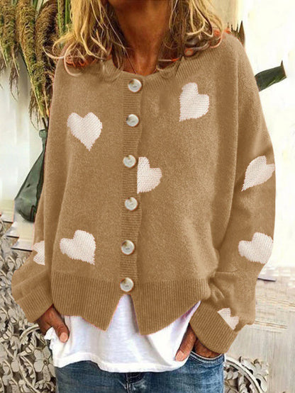 Sweaters- Valentine’s Day Knit Cardigan | Romantic Button-Up Sweater- - Pekosa Women Clothing