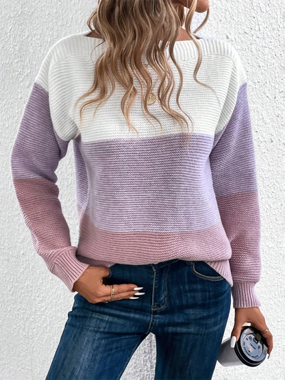 Sweaters- Women’s Cozy Loose-Fit Color-Block Sweater for Autumn Layering- - Pekosa Women Fashion