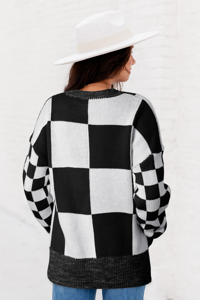 Checkered Print Drop Shoulder Sweater - Sweaters & Cardigans - Sunny Angela