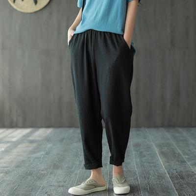 Cotton Llinen Spring Elastic Waist Comfortable Pants