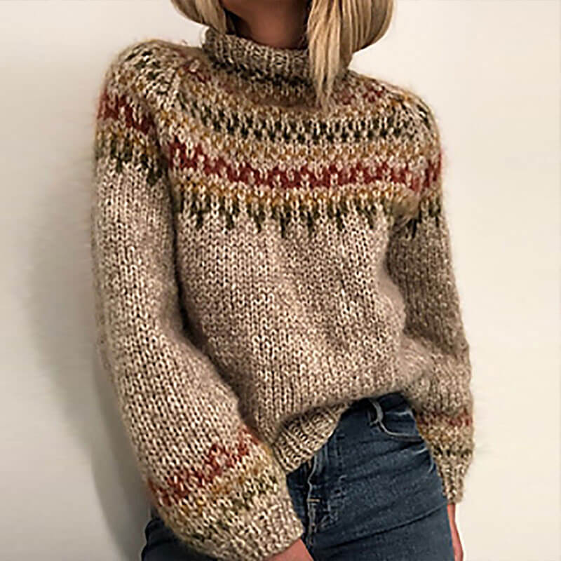 Mock Neck Khaki Thick Sweater