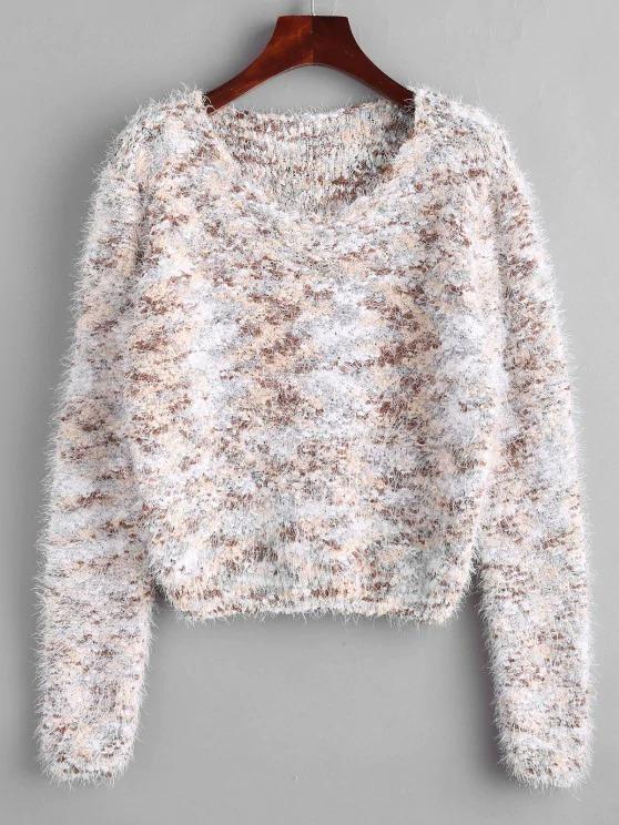 Fuzzy Chenille Confetti Knit Sweater SWE210313425KHA Khaki / One-Size