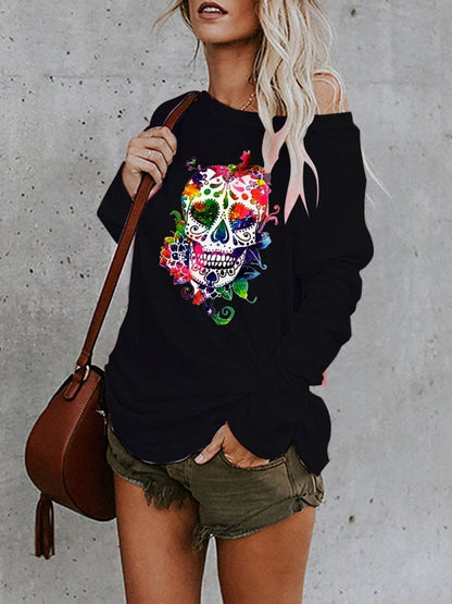 INS Women's Skull Print Long Sleeve Casual T-Shirt - T-Shirts - INS | Online Fashion Free Shipping Clothing, Dresses, Tops, Shoes - 06/08/2021 - 20-30 - Category_T-Shirts