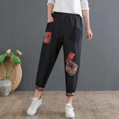 Mom's Cotton Linen Plus Size Denim Harem Pants