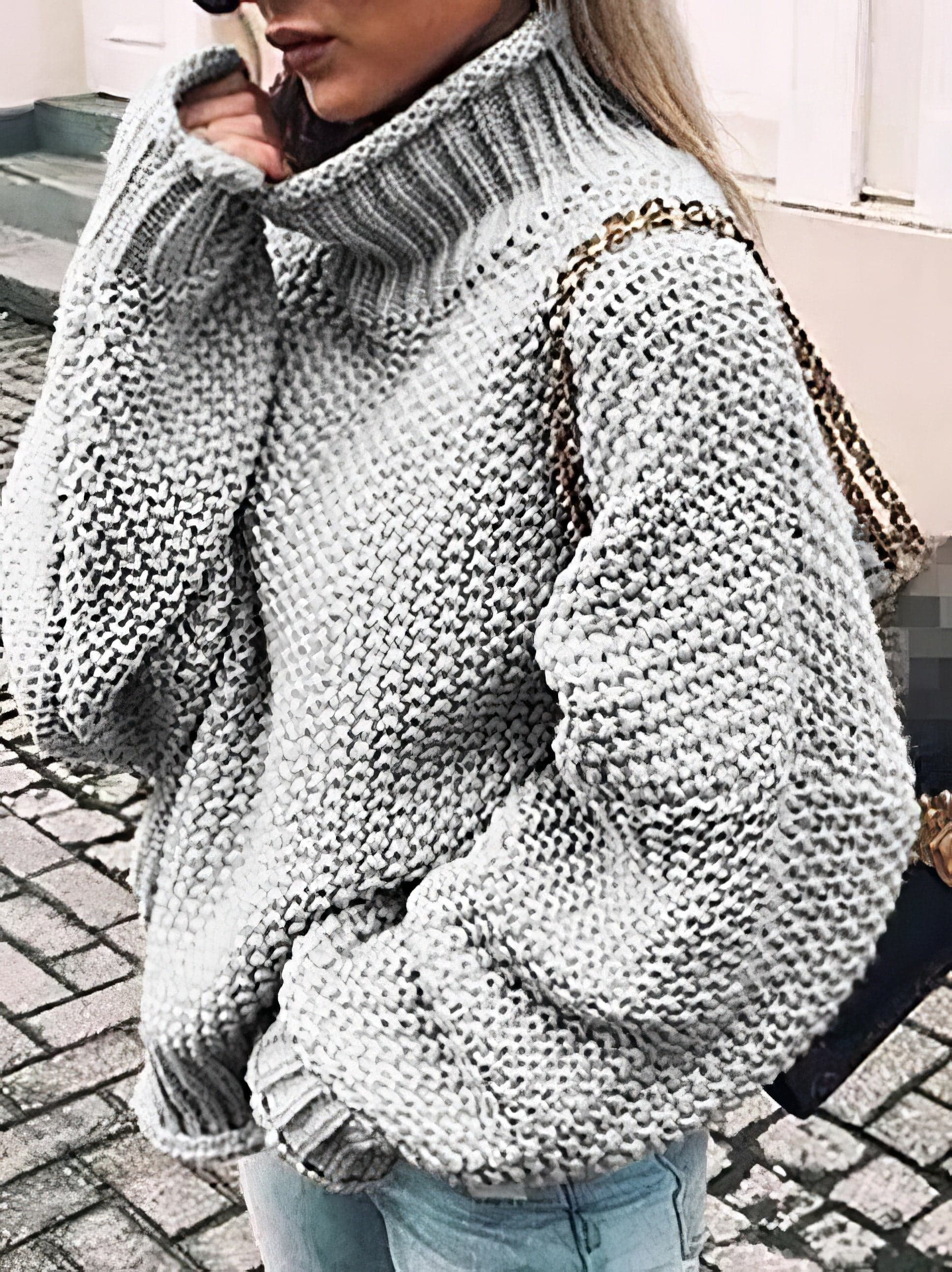 Sweaters - Thick Thread High Neck Bat Sleeve Knit Sweater - MsDressly