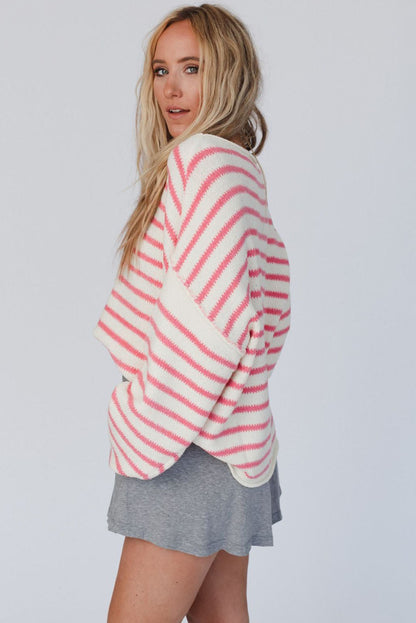 Striped Drop Shoulder Oversized Sweater - Sweaters & Cardigans - Sunny Angela