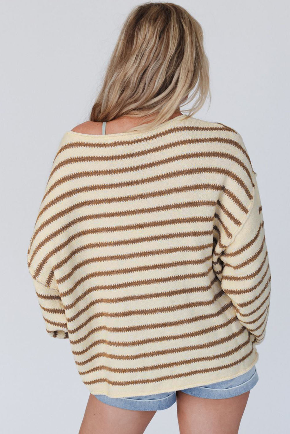 Striped Drop Shoulder Oversized Sweater - Sweaters & Cardigans - Sunny Angela