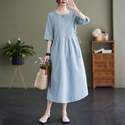 Summer Loose Lacing Waist Cotton Linen Dress