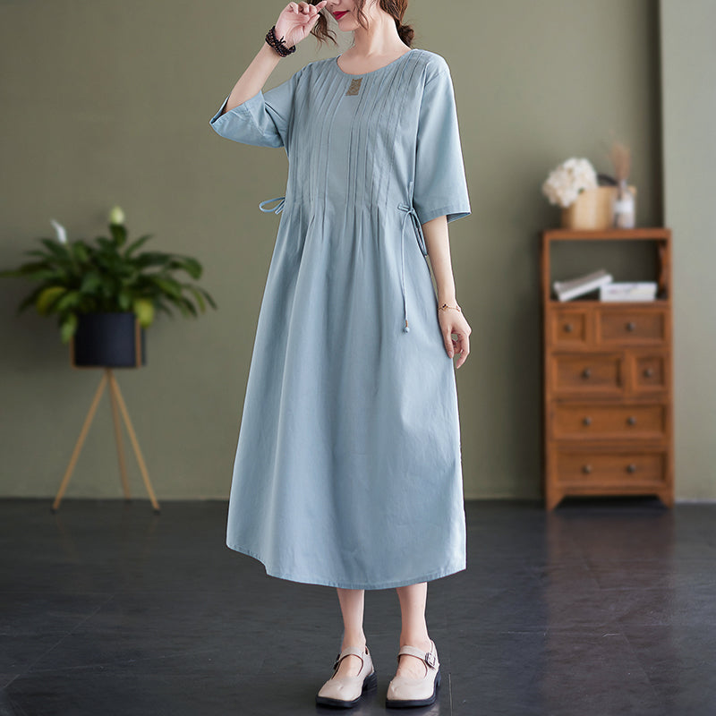 Summer Loose Lacing Waist Cotton Linen Dress