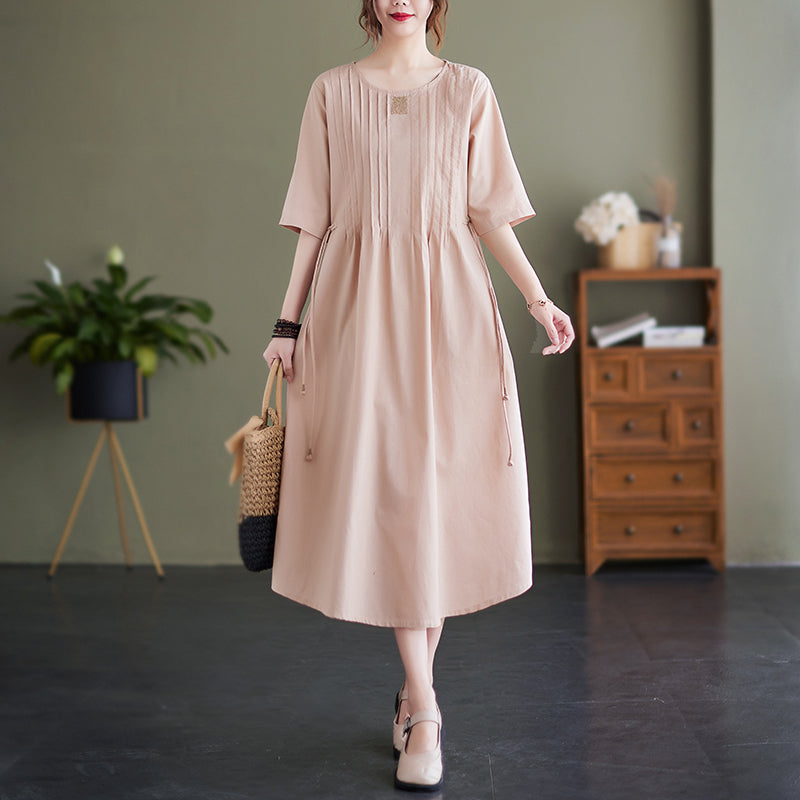 Summer Loose Lacing Waist Cotton Linen Dress