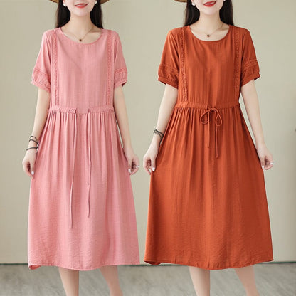 Summer Minimalist Casual Solid Cotton Linen Dress