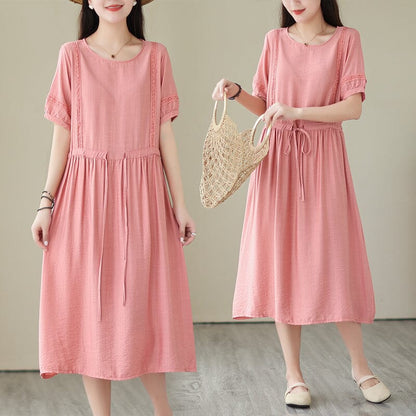 Summer Minimalist Casual Solid Cotton Linen Dress