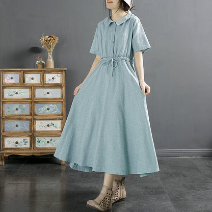 Summer Retro Minimalist Figured Cotton Linen Dress