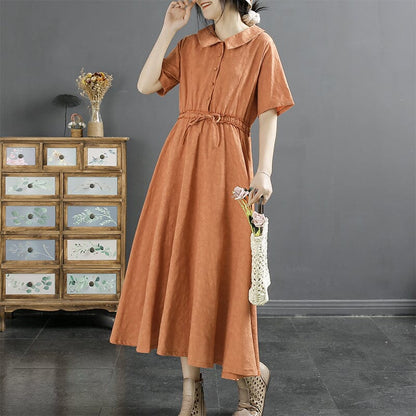 Summer Retro Minimalist Figured Cotton Linen Dress