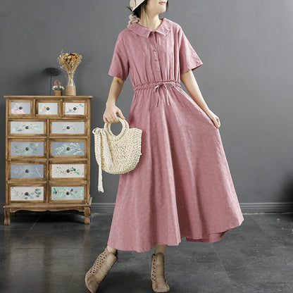 Summer Retro Minimalist Figured Cotton Linen Dress