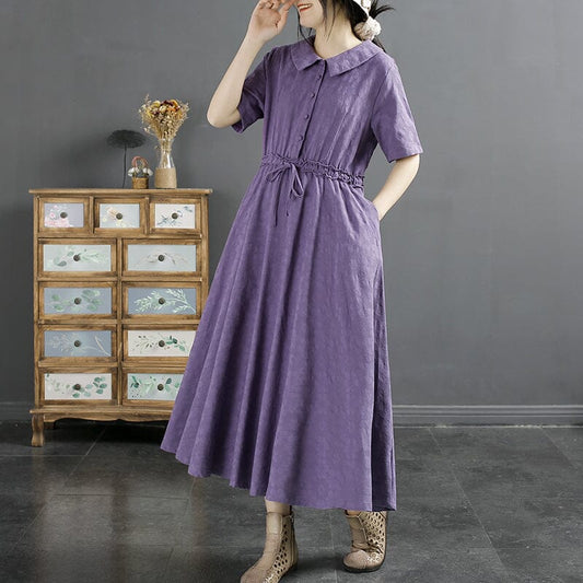 Summer Retro Minimalist Figured Cotton Linen Dress