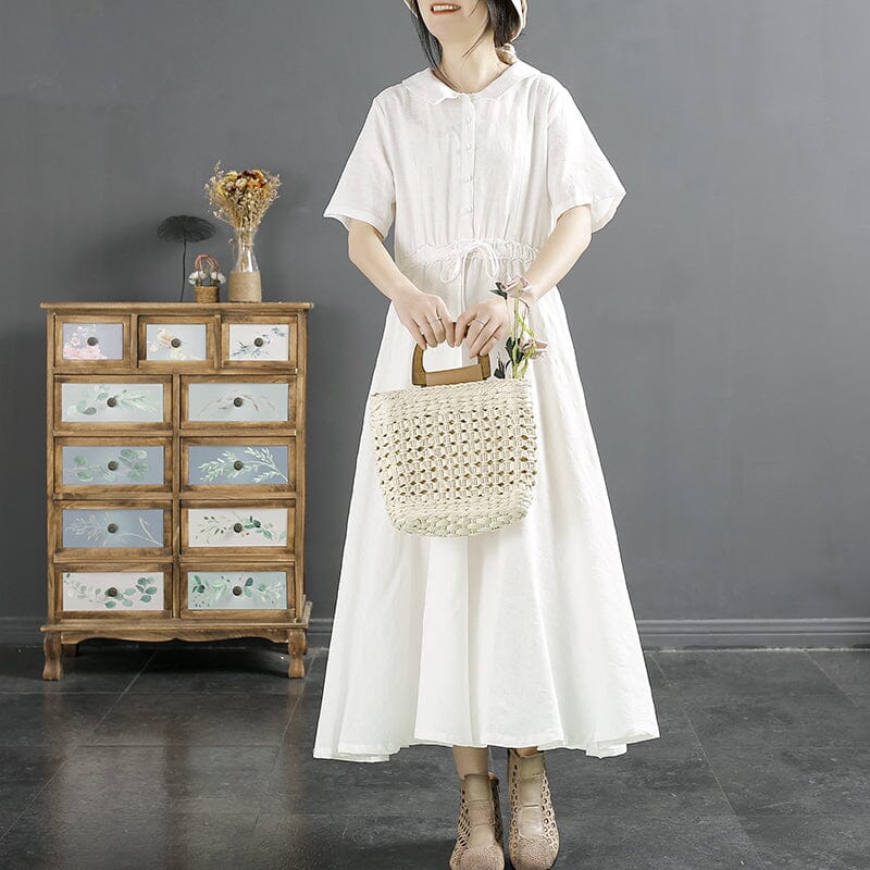 Summer Retro Minimalist Figured Cotton Linen Dress