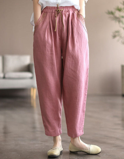 Pocket Embroidery Linen Pants for women Accessories 49.50