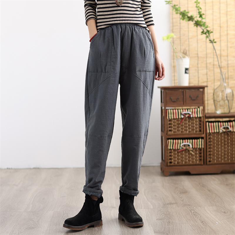 Winter Retro Thicken Cotton Linen Casual Pants