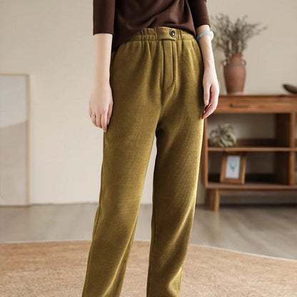 Women Minimalist Casual Furred Corduroy Pants