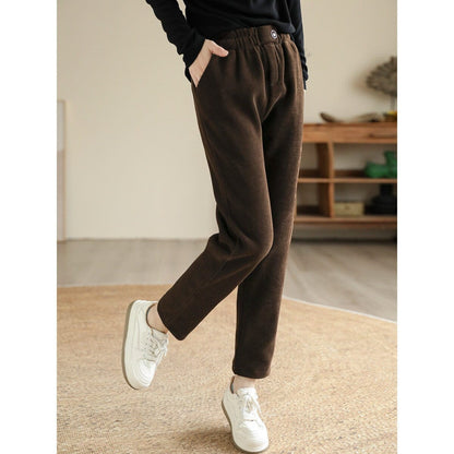 Women Minimalist Casual Furred Corduroy Pants