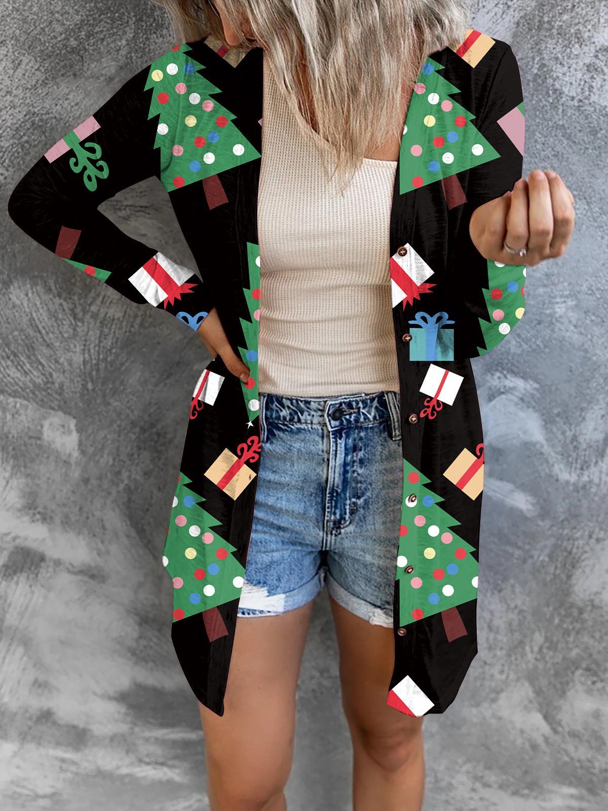 Women's Cardigans Christmas Print Button Long Sleeve Cardigan - Cardigans & Sweaters - INS | Online Fashion Free Shipping Clothing, Dresses, Tops, Shoes - 05/11/2021 - 20-30 - CAR2111051184