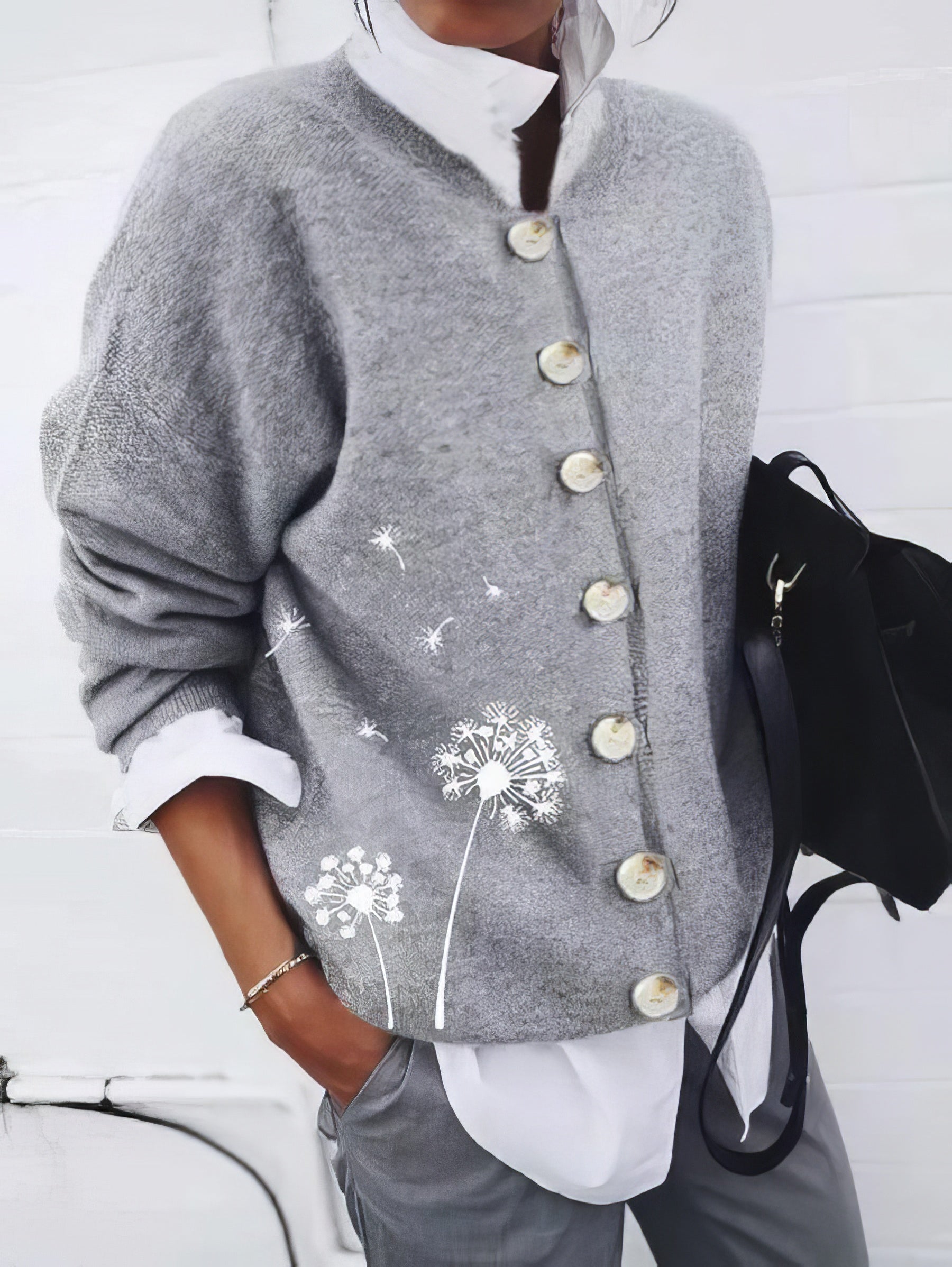 Cardigans Dandelion Print Button Long Sleeve Cardigan - LuckyFash™