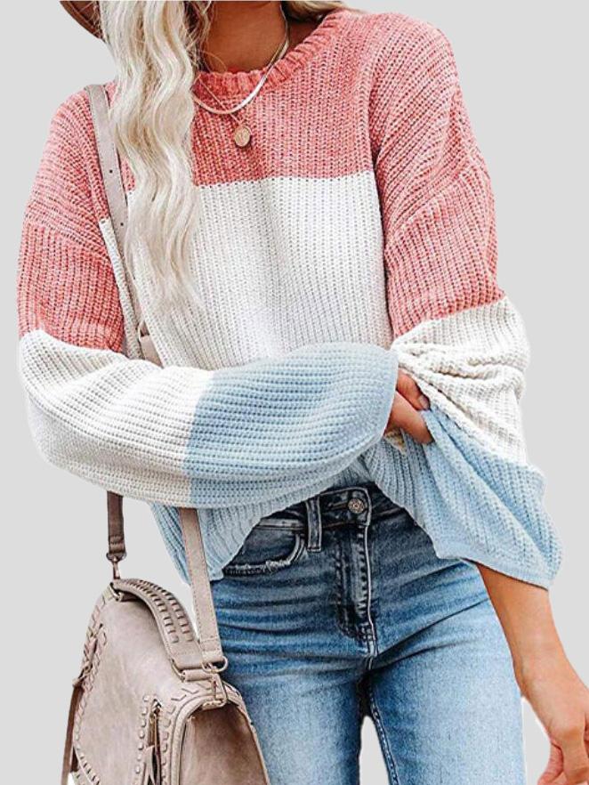 Women's Sweaters Contrasting Color Pullover Lantern Long Sleeve Sweater - Cardigans & Sweaters - Instastyled | Online Fashion Free Shipping Clothing, Dresses, Tops, Shoes - 03/12/2021 - 20-30 - Cardigans & Sweaters